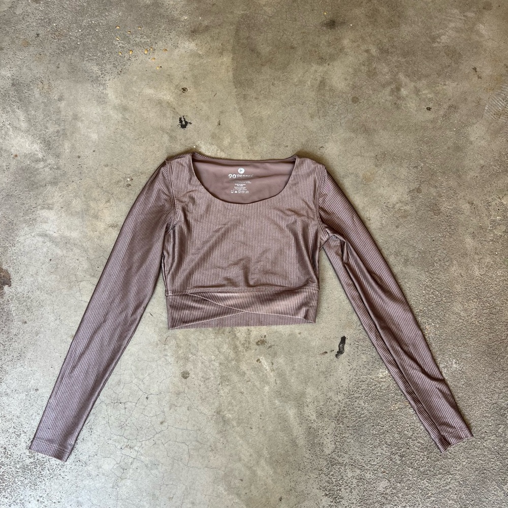 Brown Long Sleeve Criss-Cross Workout Crop Top